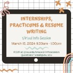 Black and white gridded background with graphics and information regarding virtual info session. on March 15, 2024